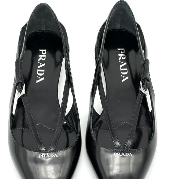 PRADA Pointed Toe Cutout Cut Out Strappy Leather Ballerina Ballet Flats - Picture 7 of 15